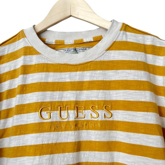 Guess Originals Mens Retro Los Angeles Embroidered Yellow Stripe T Shirt Small - Picture 2 of 5